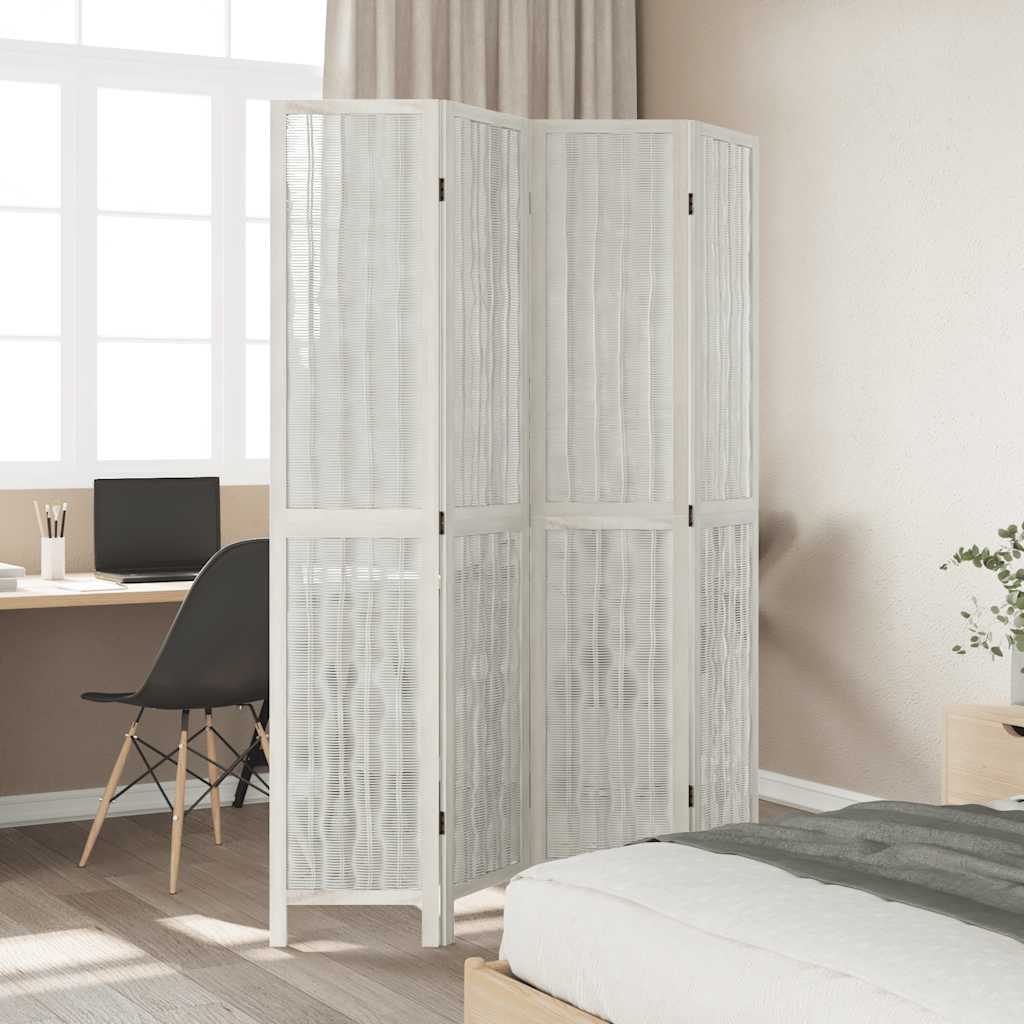 Room Divider 4 Panels White Solid Wood Paulownia
